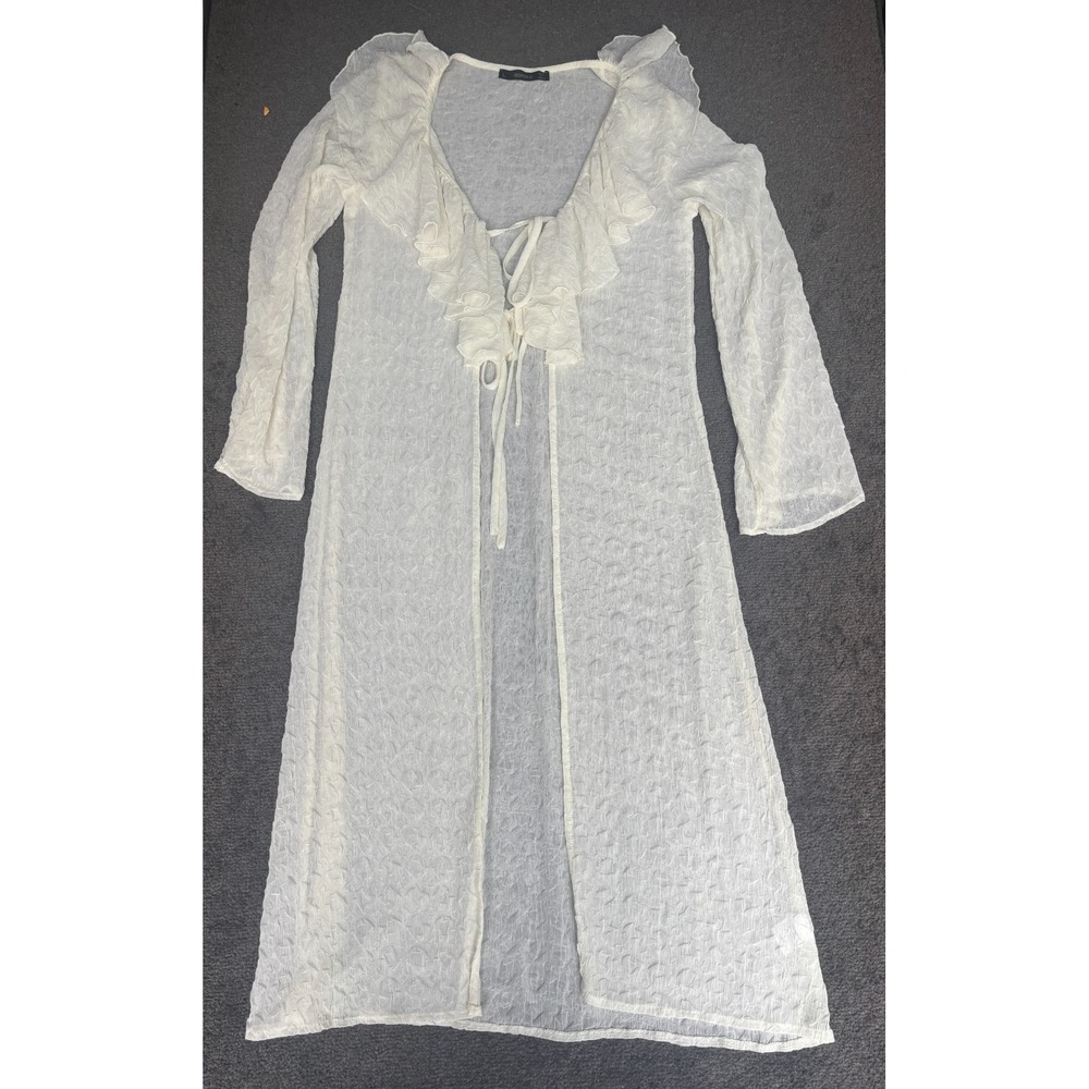 Hesperus night gown Women Size L White 100% Polyester Ruffled Neck Long Sleeves